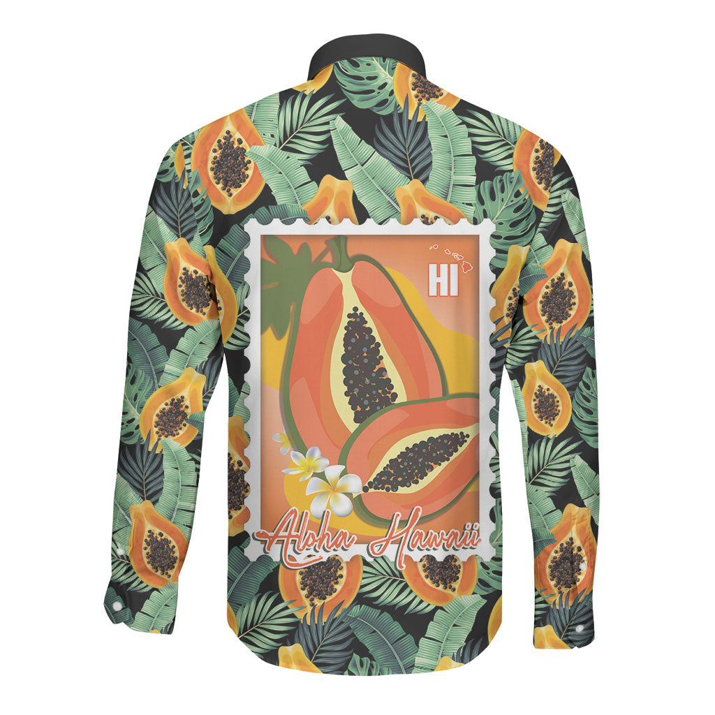 Aloha Hawaii Mikana Long Sleeve Button Shirt Hawaiian Papaya Stylized Stamp LT14 - Polynesian Pride