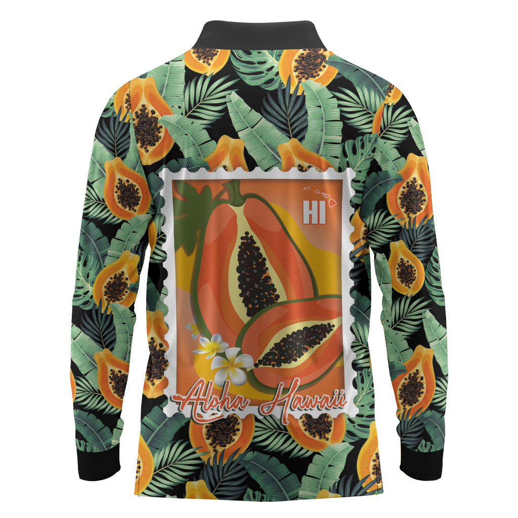 Aloha Hawaii Mikana Long Sleeve Polo Shirt Hawaiian Papaya Stylized Stamp LT14 - Polynesian Pride