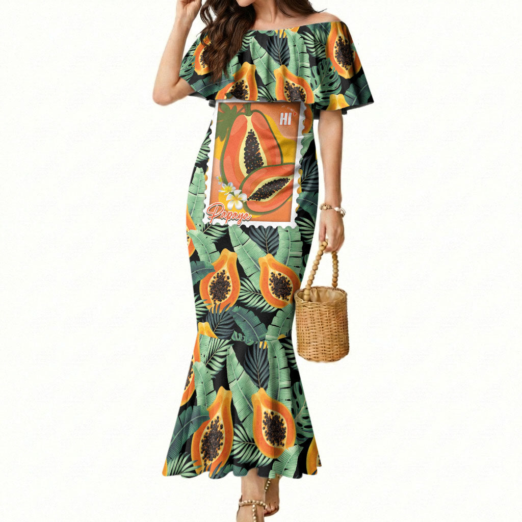 Aloha Hawaii Mikana Mermaid Dress Hawaiian Papaya Stylized Stamp LT14 Women Green - Polynesian Pride