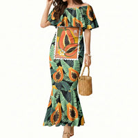 Aloha Hawaii Mikana Mermaid Dress Hawaiian Papaya Stylized Stamp LT14 Women Green - Polynesian Pride
