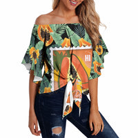 Aloha Hawaii Mikana Off Shoulder Wrap Waist Top Hawaiian Papaya Stylized Stamp LT14 Green - Polynesian Pride