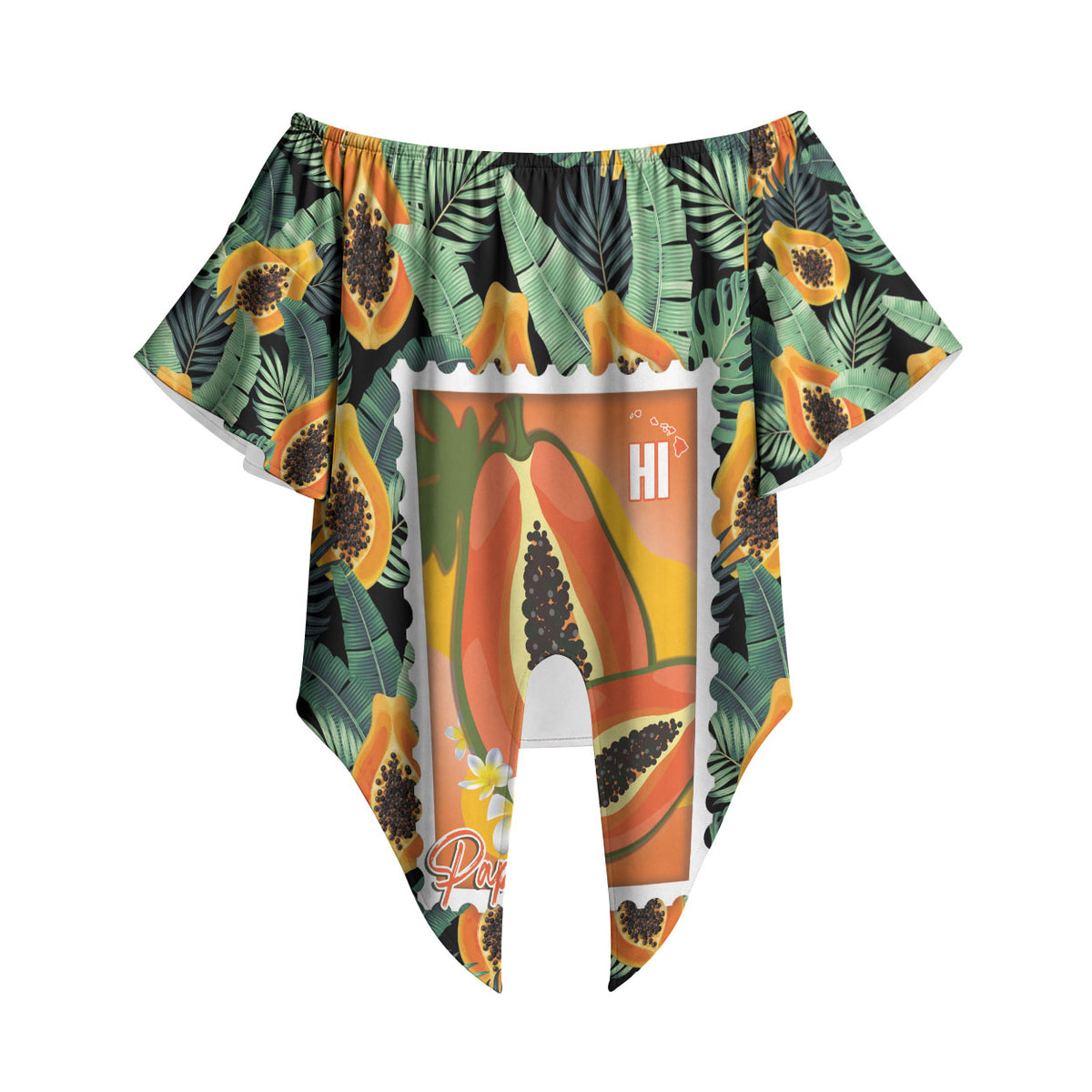 Aloha Hawaii Mikana Off Shoulder Wrap Waist Top Hawaiian Papaya Stylized Stamp LT14 - Polynesian Pride