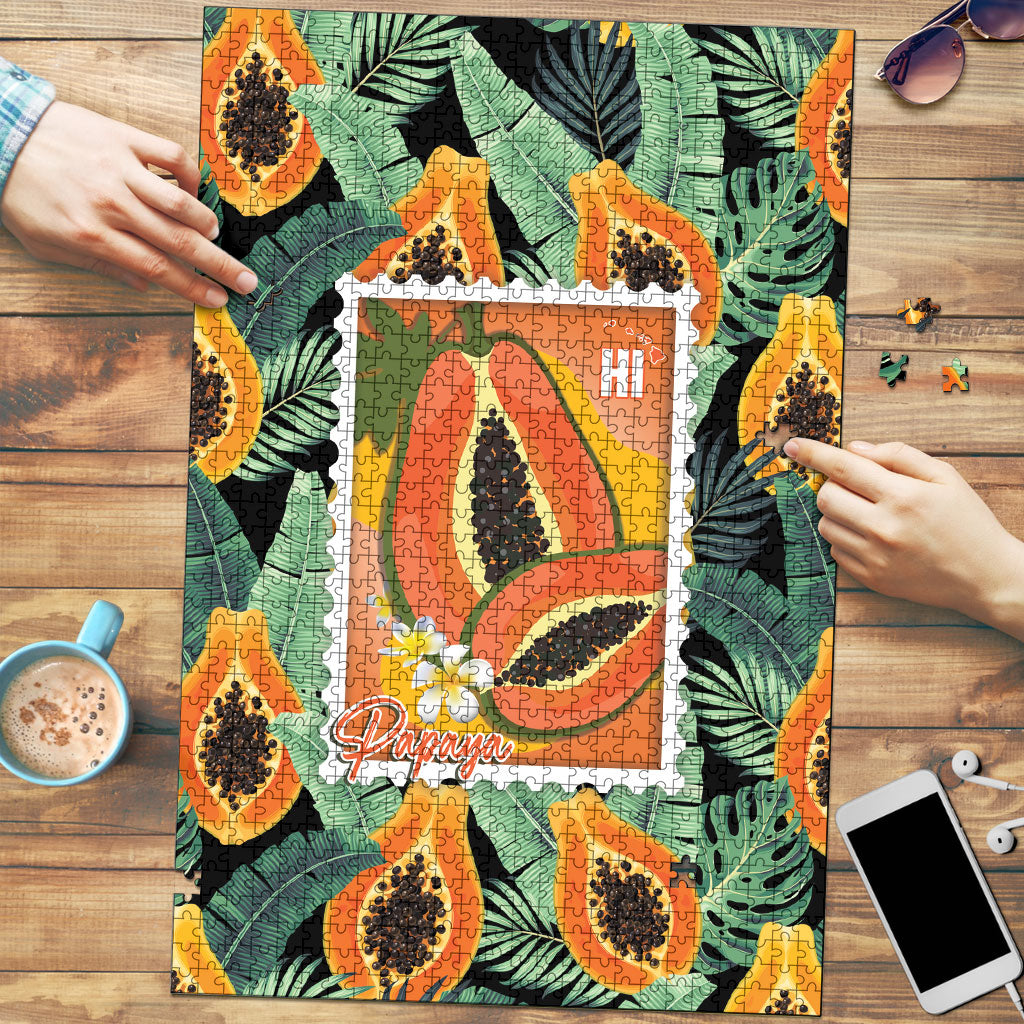 Aloha Hawaii Mikana Puzzle Hawaiian Papaya Stylized Stamp LT14 Green - Polynesian Pride