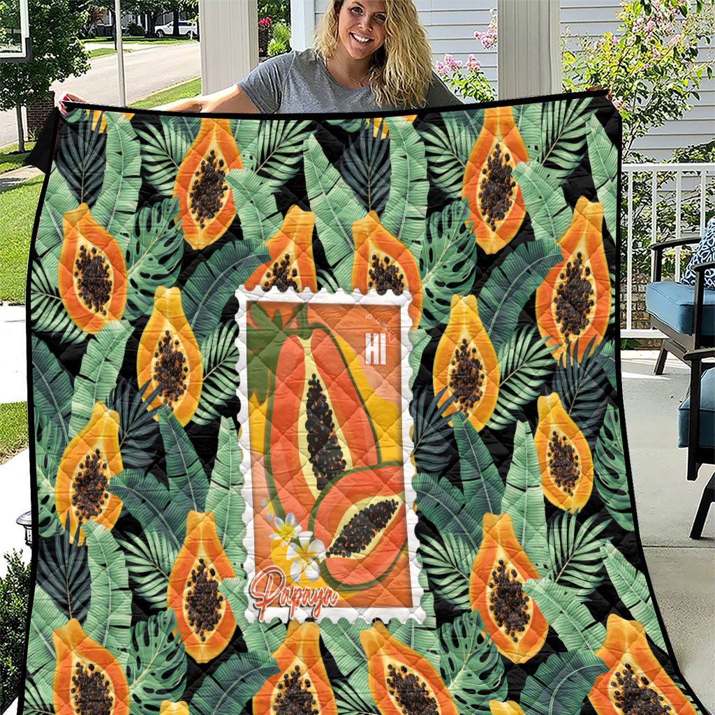 Aloha Hawaii Mikana Quilt Hawaiian Papaya Stylized Stamp LT14 Green - Polynesian Pride