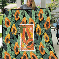 Aloha Hawaii Mikana Quilt Hawaiian Papaya Stylized Stamp LT14 Green - Polynesian Pride