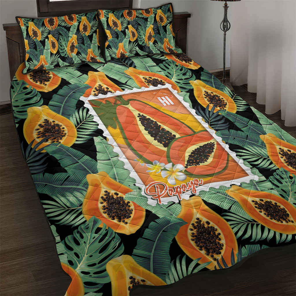 Aloha Hawaii Mikana Quilt Bed Set Hawaiian Papaya Stylized Stamp LT14 Green - Polynesian Pride