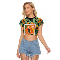 Aloha Hawaii Mikana Raglan Cropped T Shirt Hawaiian Papaya Stylized Stamp LT14 Female Green - Polynesian Pride