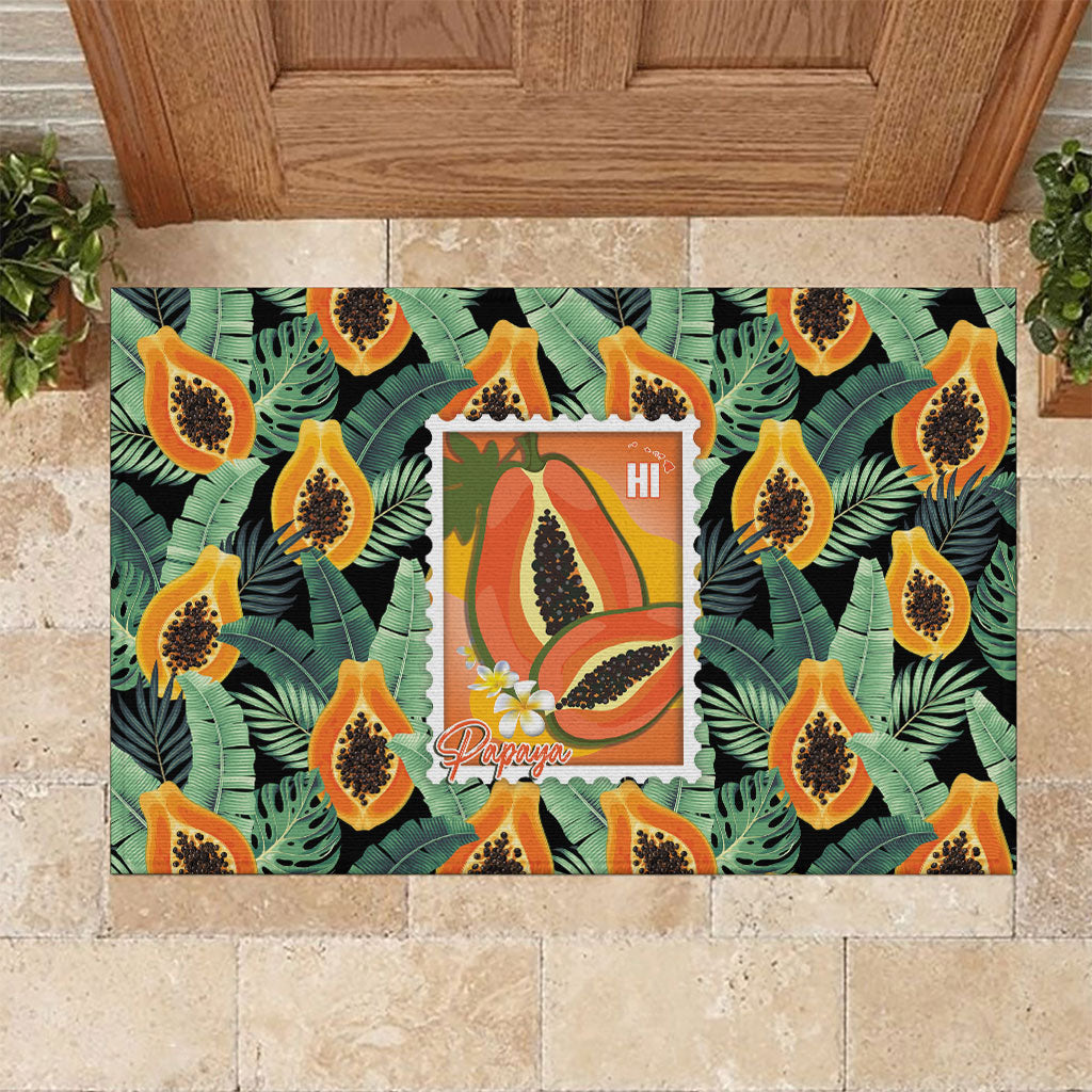 Aloha Hawaii Mikana Rubber Doormat Hawaiian Papaya Stylized Stamp LT14 Green - Polynesian Pride