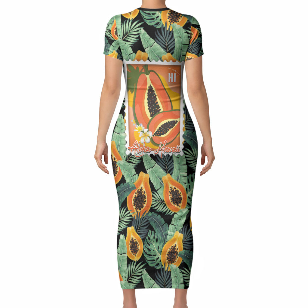 Aloha Hawaii Mikana Short Sleeve Bodycon Dress Hawaiian Papaya Stylized Stamp LT14 - Polynesian Pride