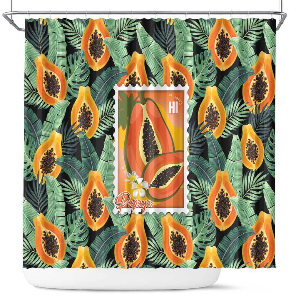Aloha Hawaii Mikana Shower Curtain Hawaiian Papaya Stylized Stamp LT14 Green - Polynesian Pride