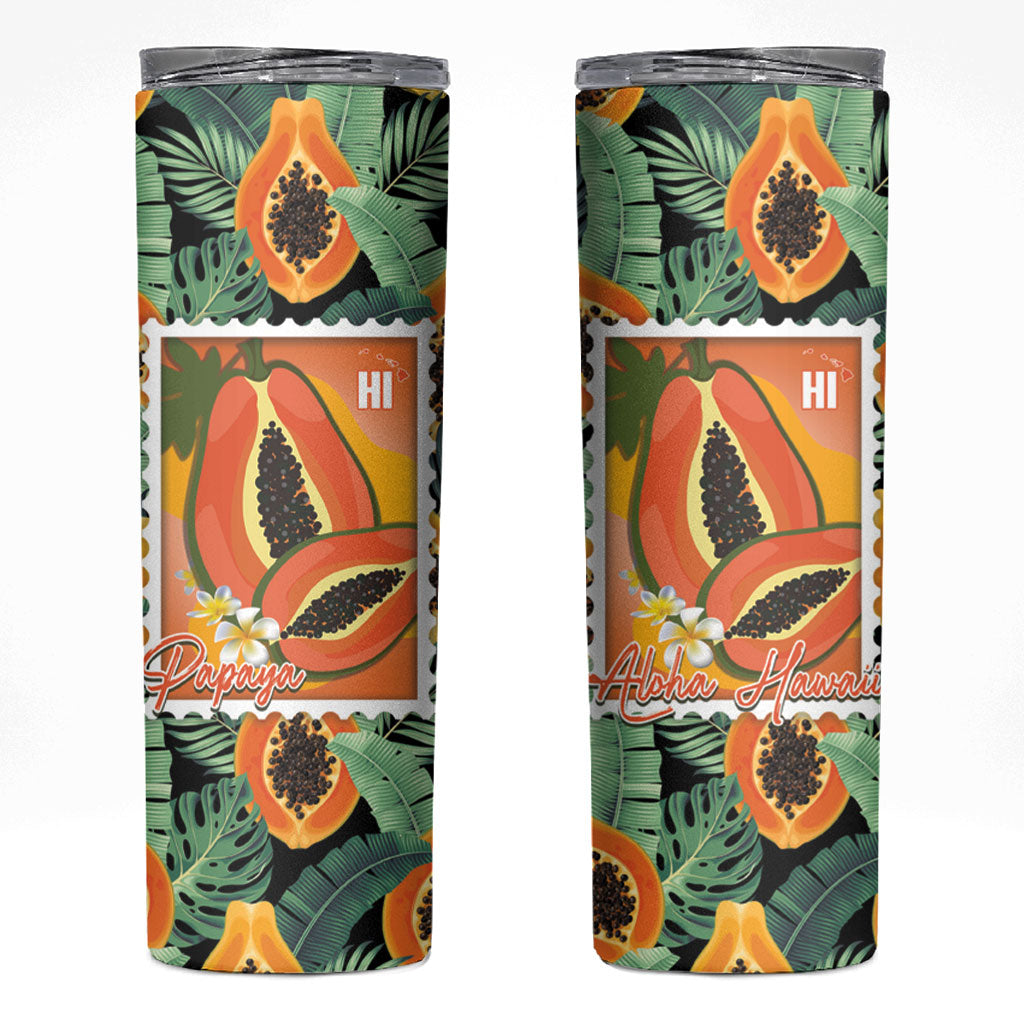 Aloha Hawaii Mikana Skinny Tumbler Hawaiian Papaya Stylized Stamp LT14 Green - Polynesian Pride