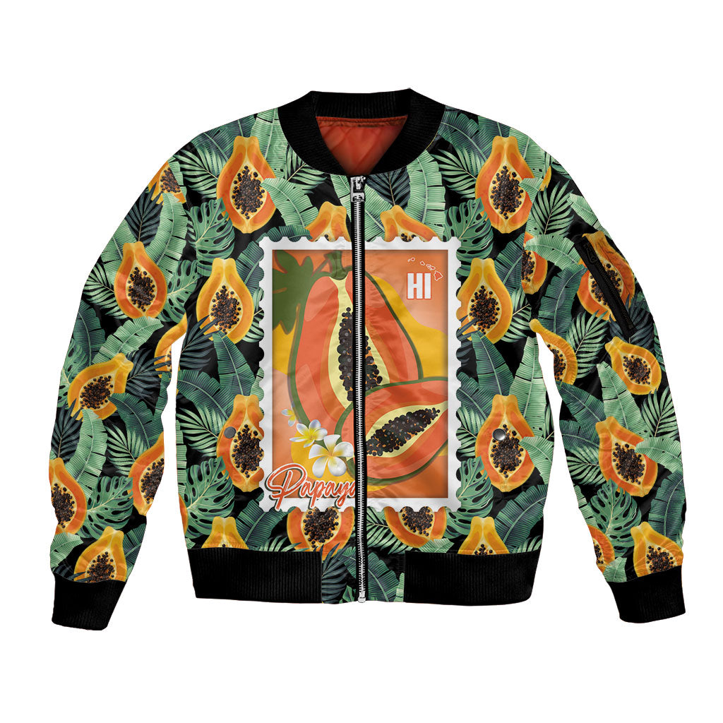 Aloha Hawaii Mikana Sleeve Zip Bomber Jacket Hawaiian Papaya Stylized Stamp LT14 Unisex Green - Polynesian Pride