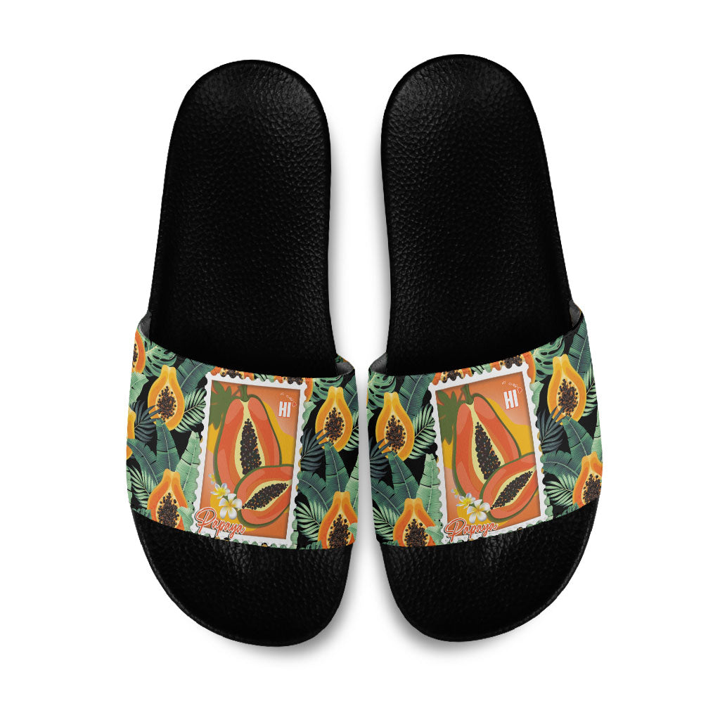 Aloha Hawaii Mikana Slide Sandals Hawaiian Papaya Stylized Stamp LT14 Green - Polynesian Pride