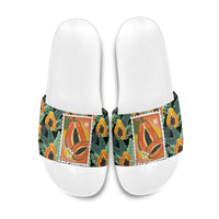 Aloha Hawaii Mikana Slide Sandals Hawaiian Papaya Stylized Stamp LT14 Green - Polynesian Pride