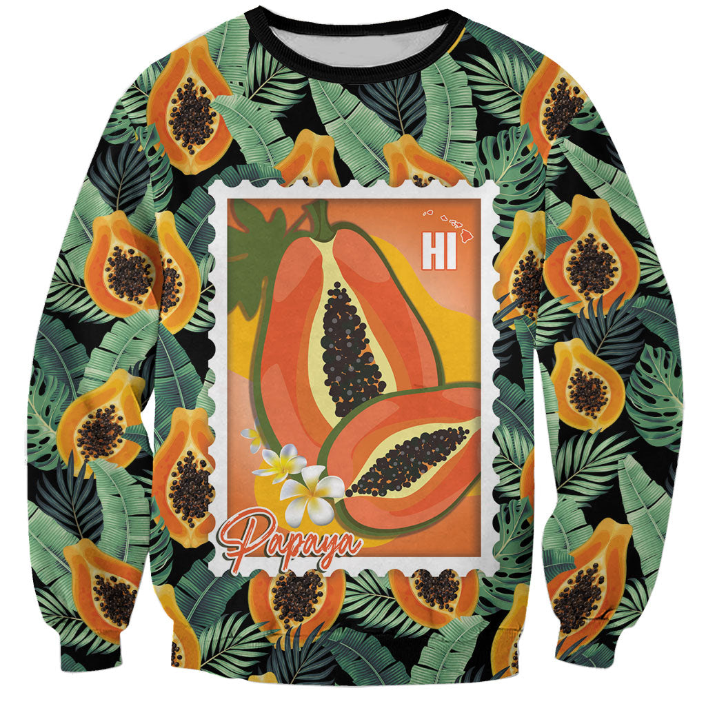 Aloha Hawaii Mikana Sweatshirt Hawaiian Papaya Stylized Stamp LT14 Unisex Green - Polynesian Pride