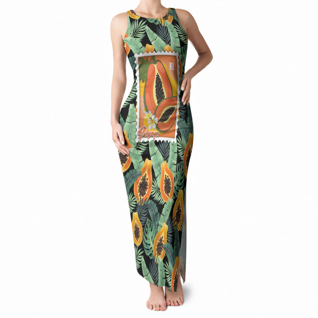 Aloha Hawaii Mikana Tank Maxi Dress Hawaiian Papaya Stylized Stamp LT14 Women Green - Polynesian Pride