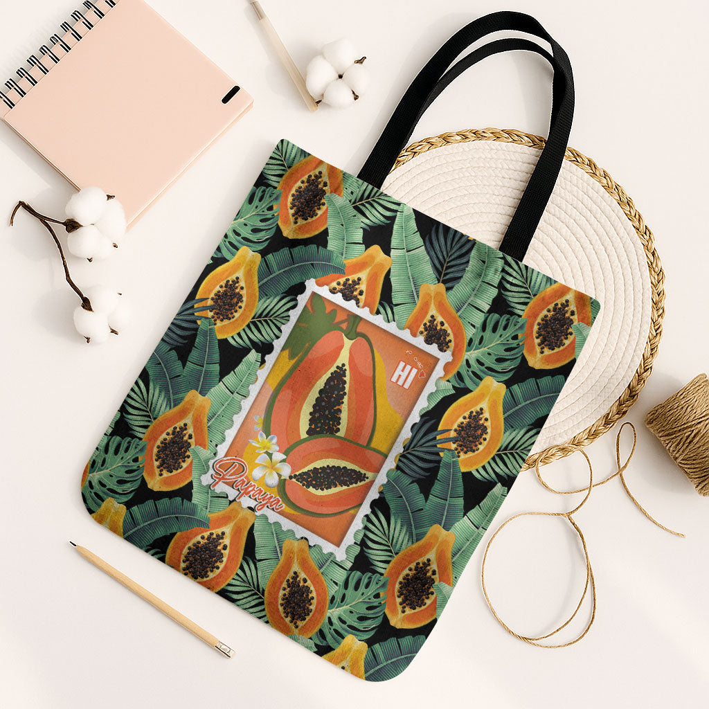 Aloha Hawaii Mikana Tote Bag Hawaiian Papaya Stylized Stamp LT14 Black Strap One Size Green - Polynesian Pride