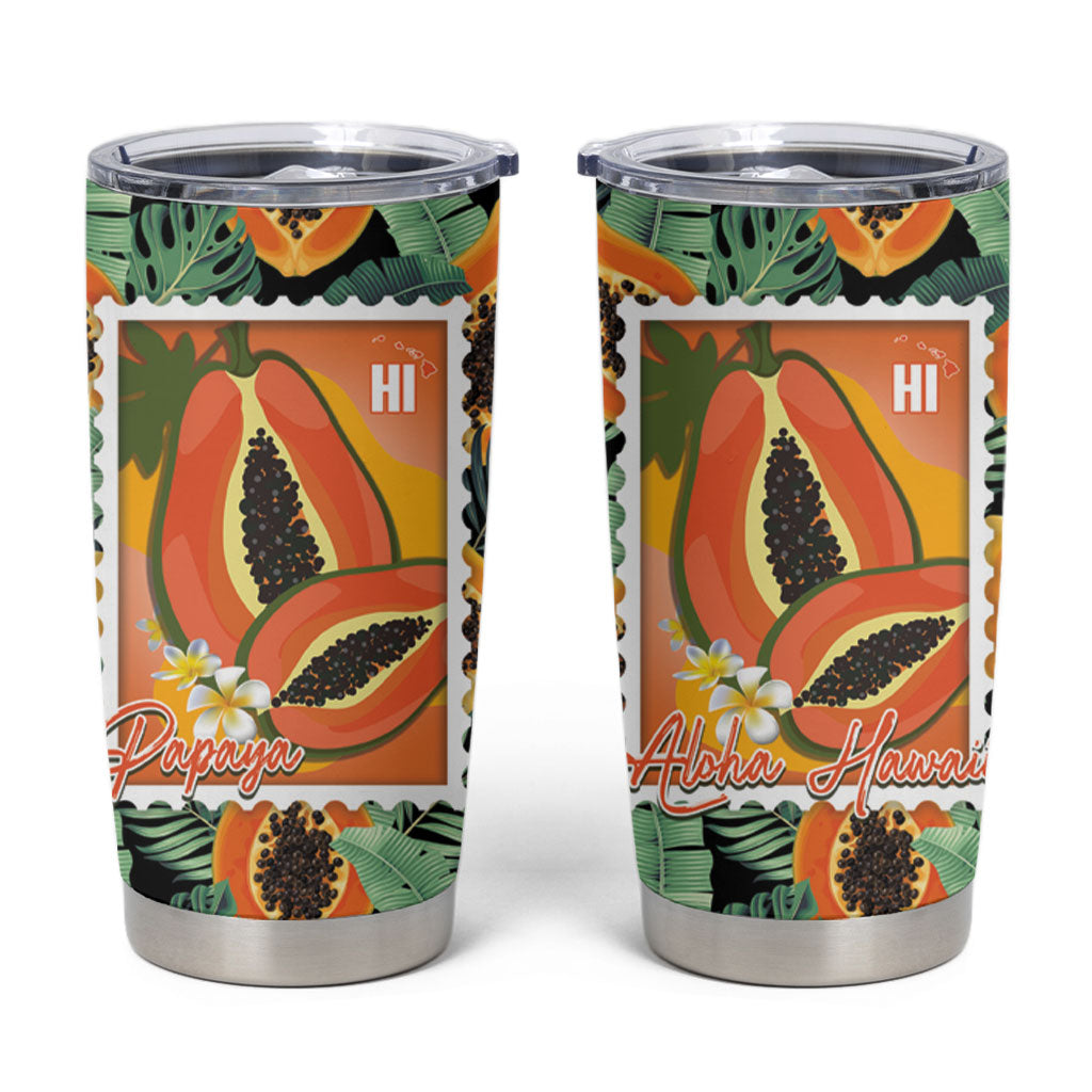 Aloha Hawaii Mikana Tumbler Cup Hawaiian Papaya Stylized Stamp LT14 Green - Polynesian Pride