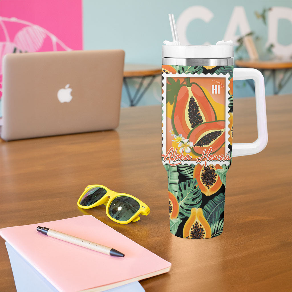 Aloha Hawaii Mikana Tumbler With Handle Hawaiian Papaya Stylized Stamp LT14 - Polynesian Pride