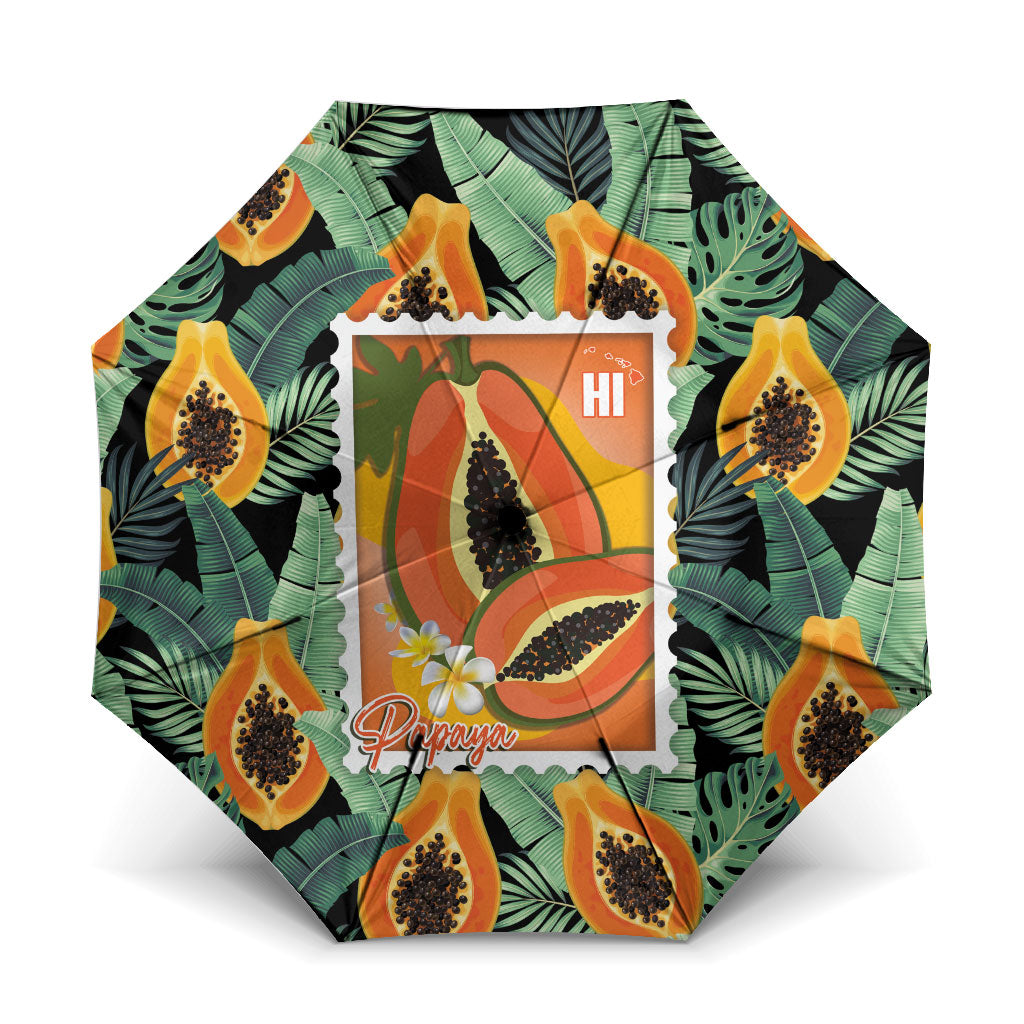 Aloha Hawaii Mikana Umbrella Hawaiian Papaya Stylized Stamp LT14 One Size Folded 11.42 inch Opened Diameter 37.4 inch Green - Polynesian Pride