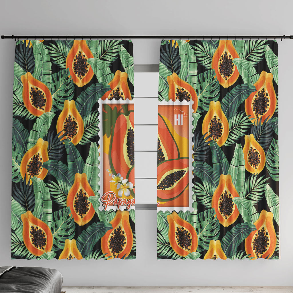 Aloha Hawaii Mikana Window Curtain Hawaiian Papaya Stylized Stamp LT14 With Hooks Green - Polynesian Pride