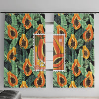 Aloha Hawaii Mikana Window Curtain Hawaiian Papaya Stylized Stamp LT14 With Hooks Green - Polynesian Pride