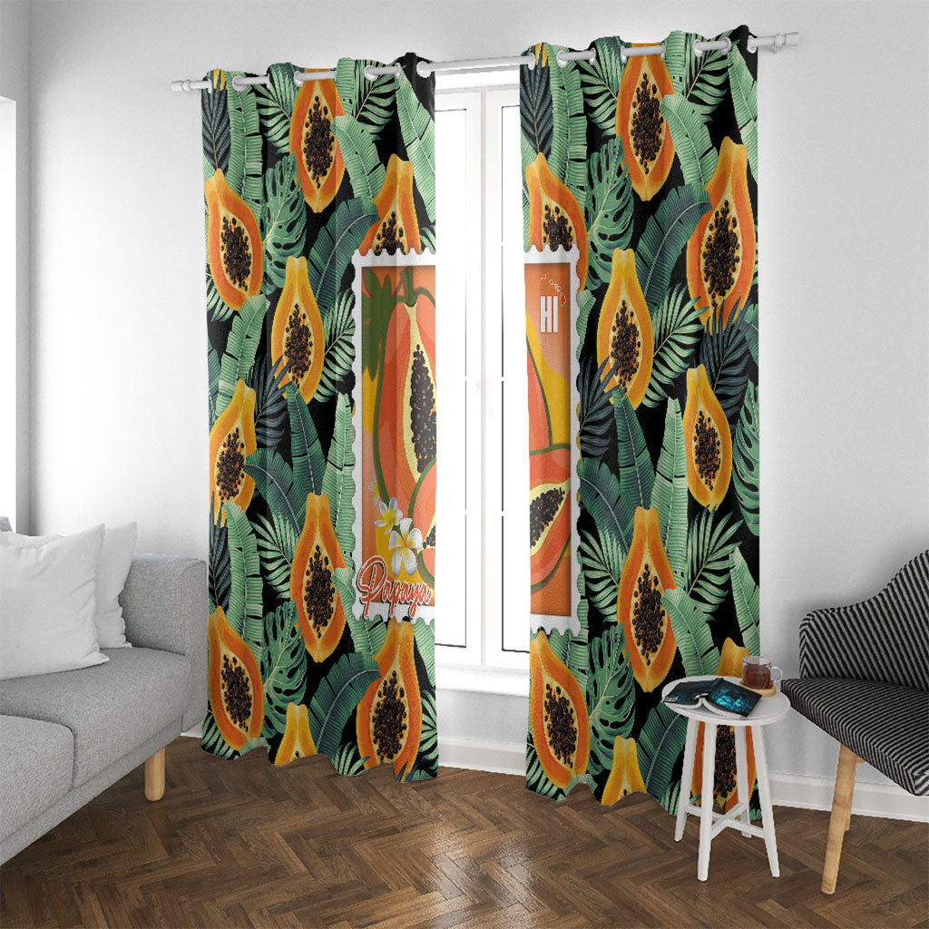 Aloha Hawaii Mikana Window Curtain Hawaiian Papaya Stylized Stamp LT14 With Grommets Green - Polynesian Pride