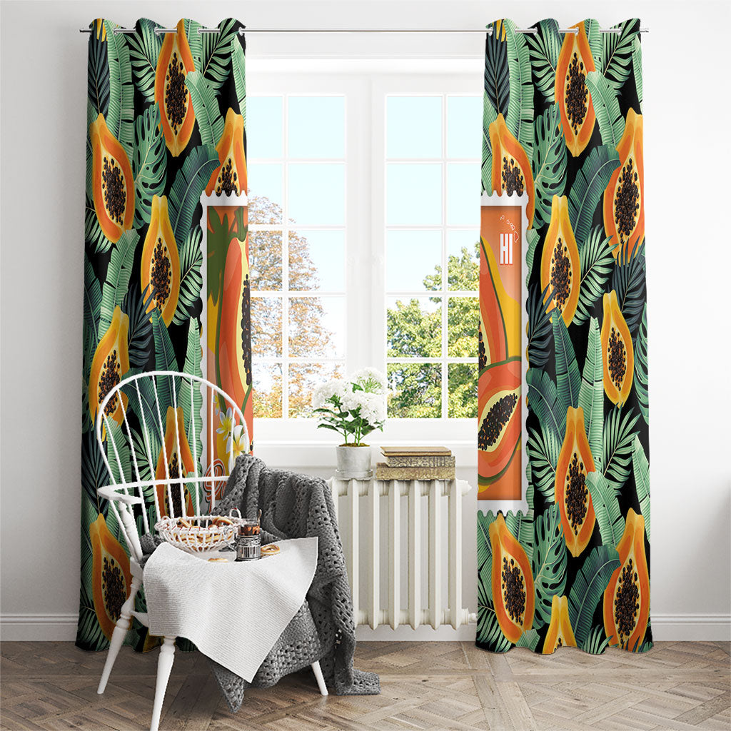Aloha Hawaii Mikana Window Curtain Hawaiian Papaya Stylized Stamp LT14 - Polynesian Pride