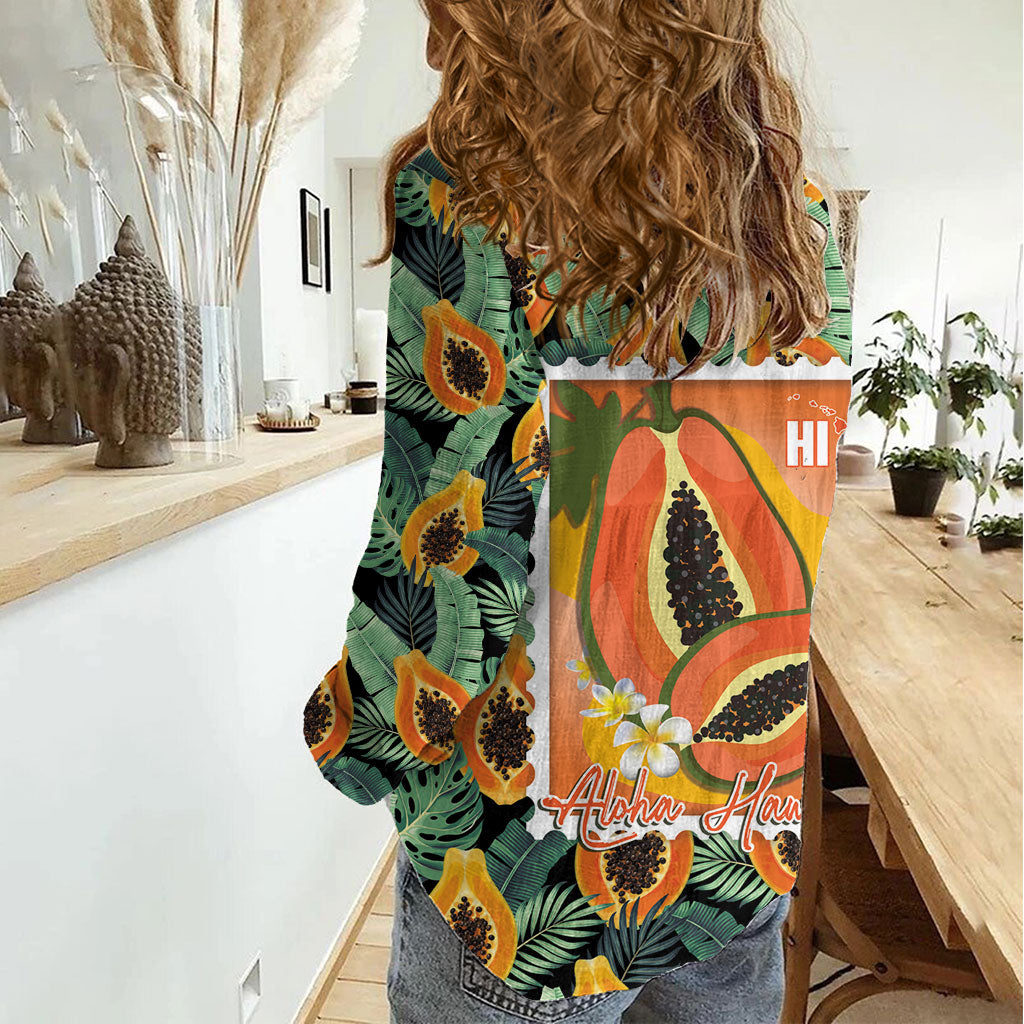 Aloha Hawaii Mikana Women Casual Shirt Hawaiian Papaya Stylized Stamp LT14 - Polynesian Pride