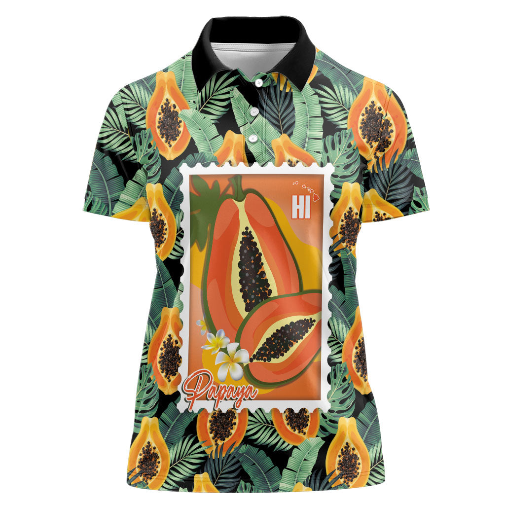 Aloha Hawaii Mikana Women Polo Shirt Hawaiian Papaya Stylized Stamp