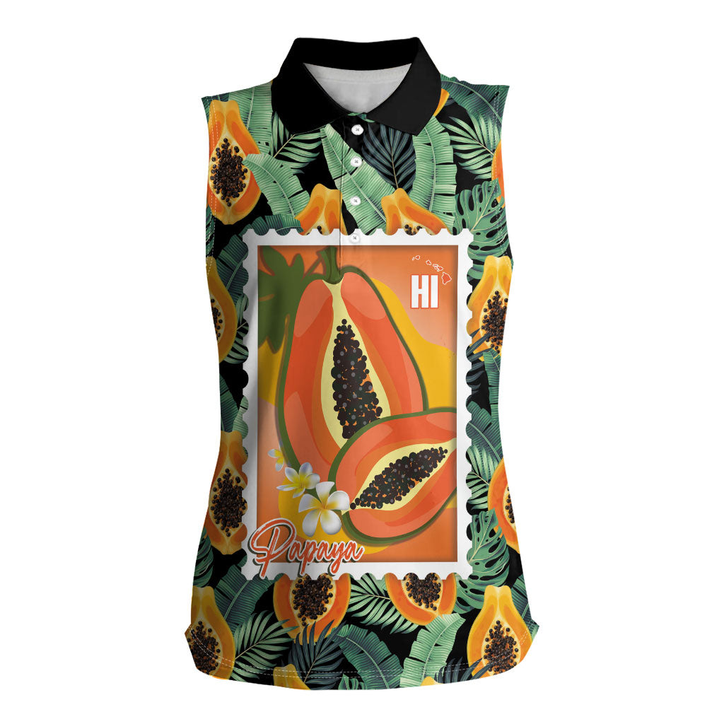 Aloha Hawaii Mikana Women Sleeveless Polo Shirt Hawaiian Papaya Stylized Stamp LT14 Female Green - Polynesian Pride