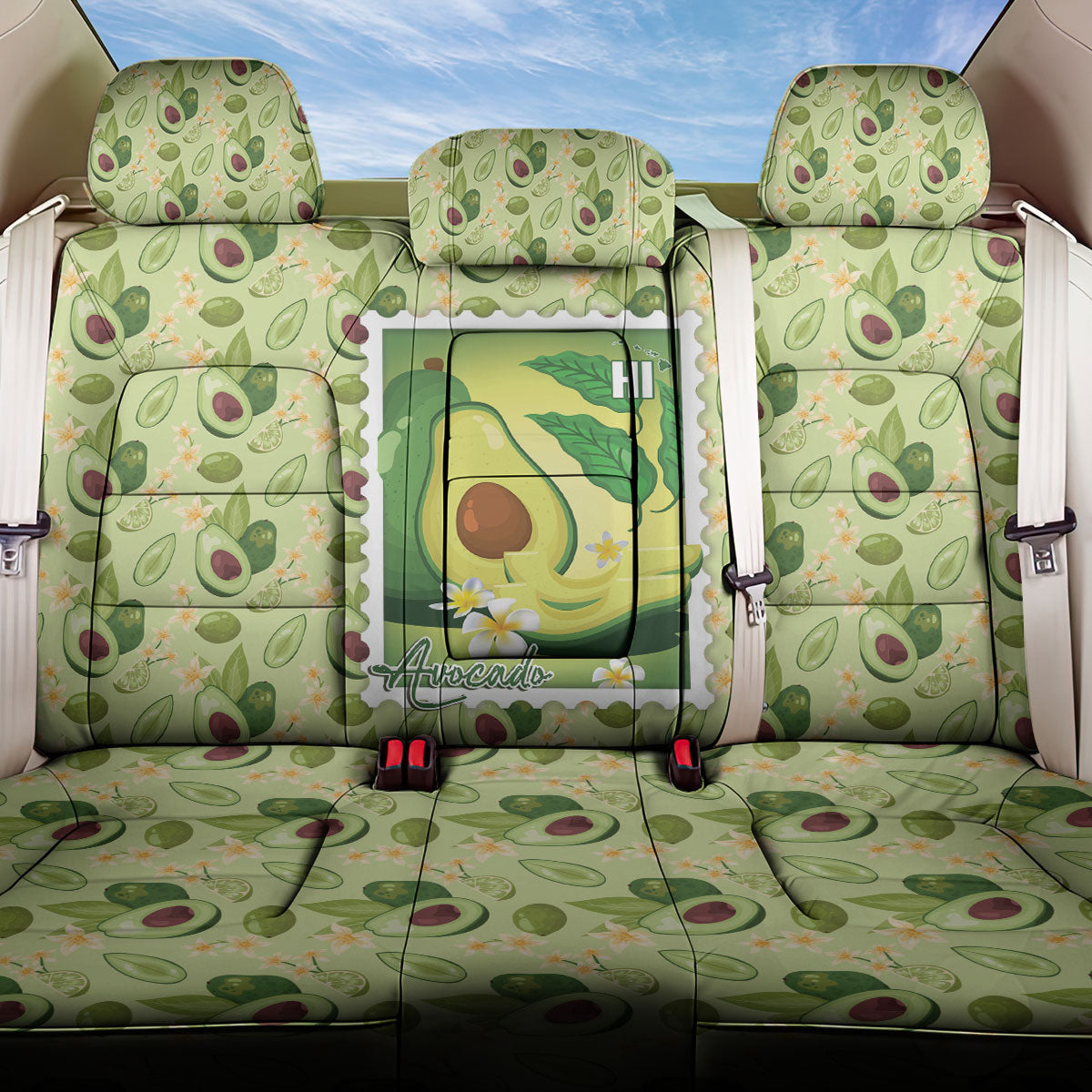 Aloha Hawaii Avocado Back Car Seat Cover Hawaiian Fruit Stylized Stamp LT14 One Size Green - Polynesian Pride