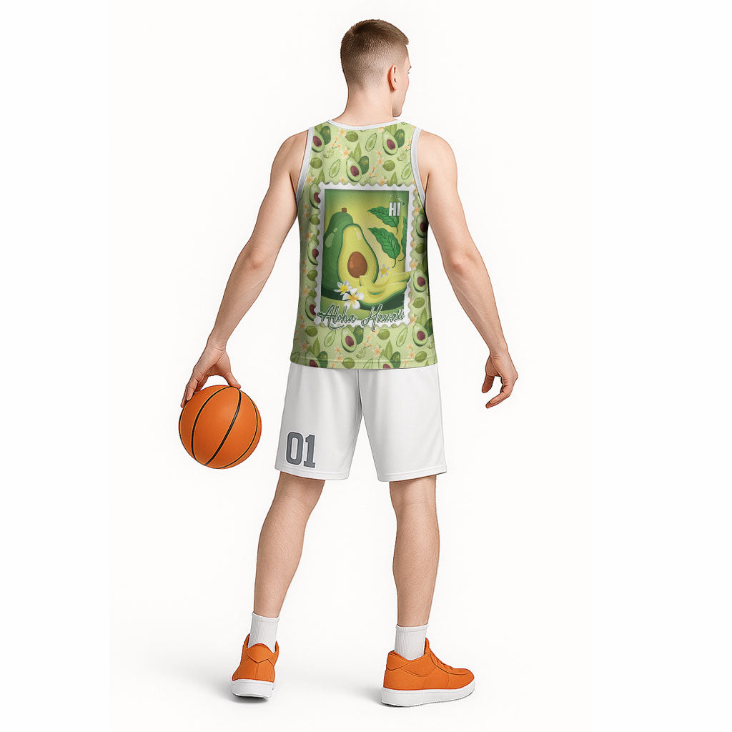 Aloha Hawaii Avocado Basketball Jersey Hawaiian Fruit Stylized Stamp LT14 - Polynesian Pride