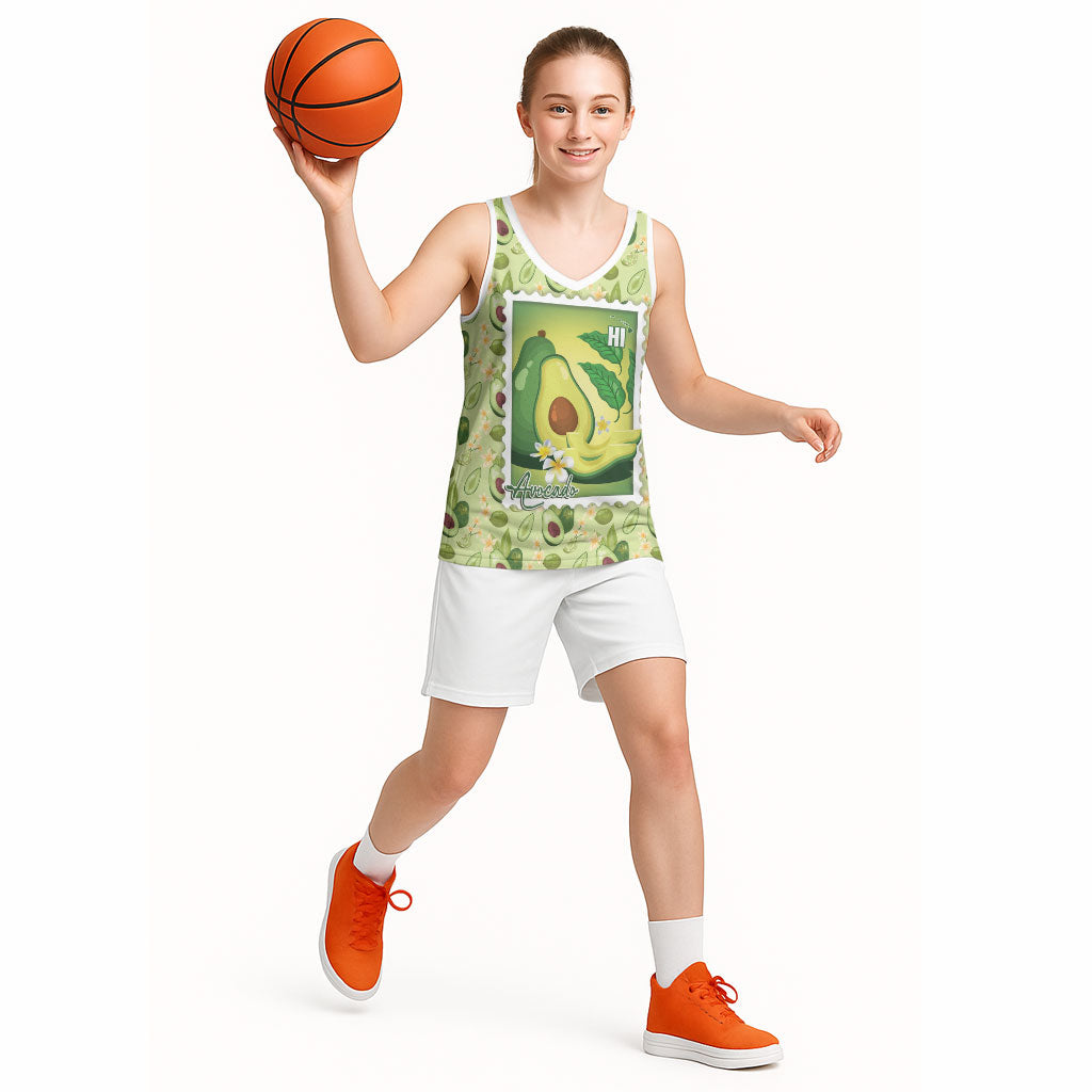 Aloha Hawaii Avocado Basketball Jersey Hawaiian Fruit Stylized Stamp LT14 - Polynesian Pride
