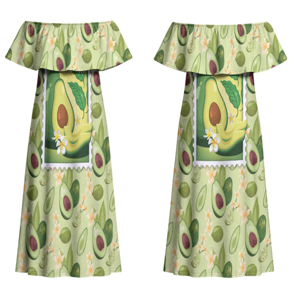Aloha Hawaii Avocado Couples Matching Off Shoulder Maxi Dress and Hawaiian Shirt Hawaiian Fruit Stylized Stamp LT14 - Polynesian Pride