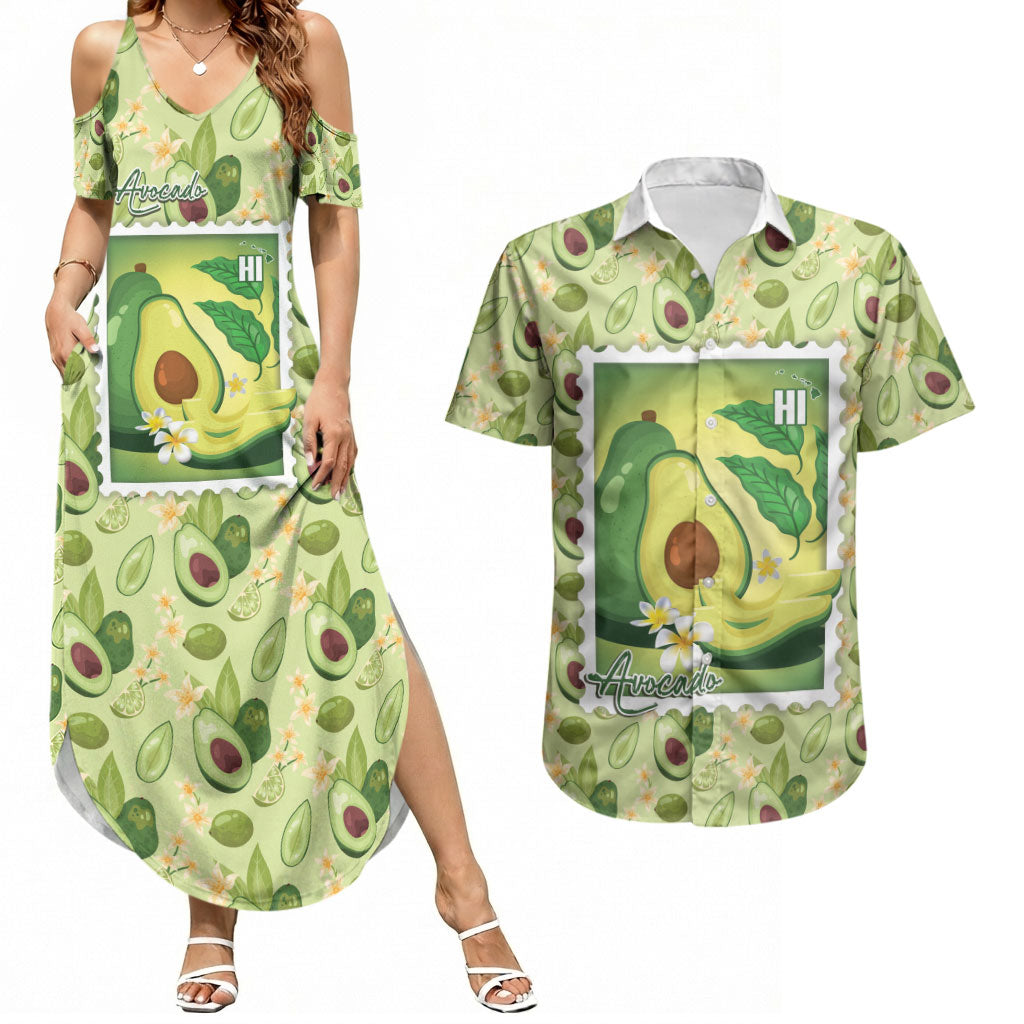 Aloha Hawaii Avocado Couples Matching Summer Maxi Dress and Hawaiian Shirt Hawaiian Fruit Stylized Stamp LT14 Green - Polynesian Pride