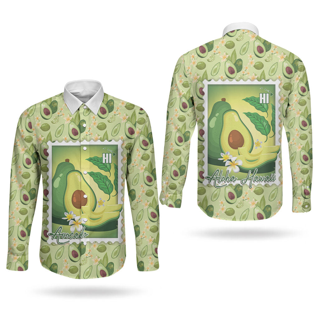 Aloha Hawaii Avocado Couples Matching Summer Maxi Dress and Long Sleeve Button Shirt Hawaiian Fruit Stylized Stamp LT14 - Polynesian Pride