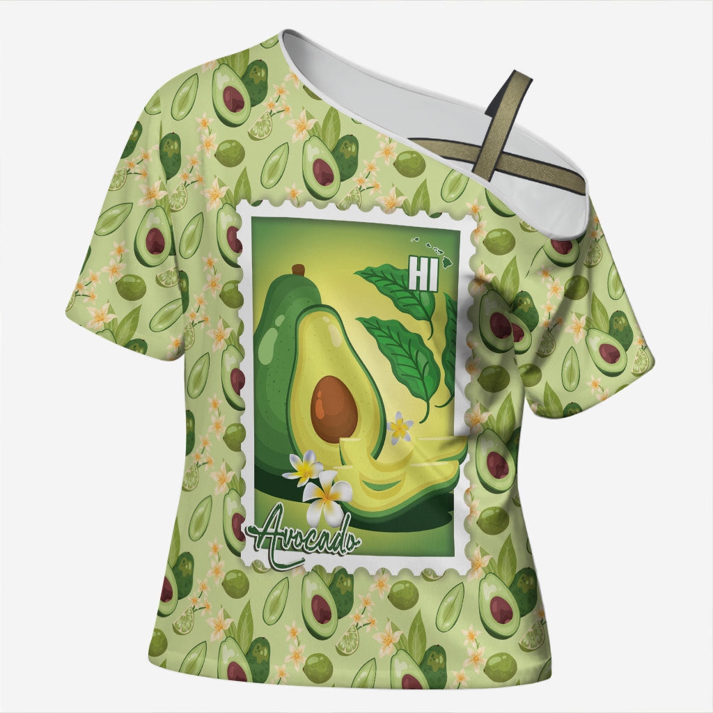Aloha Hawaii Avocado Cross Shoulder Shirt Hawaiian Fruit Stylized Stamp LT14 Female Green - Polynesian Pride