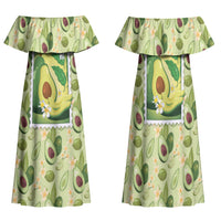Aloha Hawaii Avocado Family Matching Off Shoulder Maxi Dress and Hawaiian Shirt Hawaiian Fruit Stylized Stamp LT14 Mom's Dress Green - Polynesian Pride