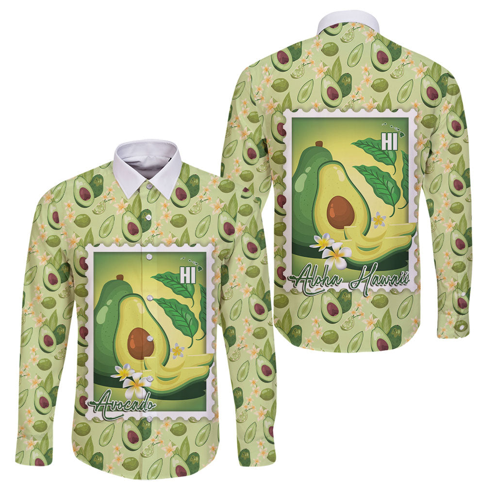 Aloha Hawaii Avocado Family Matching Off Shoulder Maxi Dress and Hawaiian Shirt Hawaiian Fruit Stylized Stamp LT14 Dad's Shirt - Long Sleeve Green - Polynesian Pride