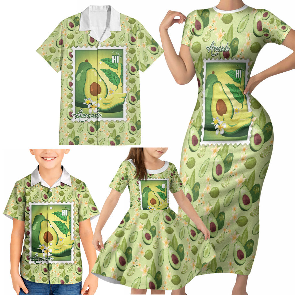 Aloha Hawaii Avocado Family Matching Short Sleeve Bodycon Dress and Hawaiian Shirt Hawaiian Fruit Stylized Stamp LT14 - Polynesian Pride