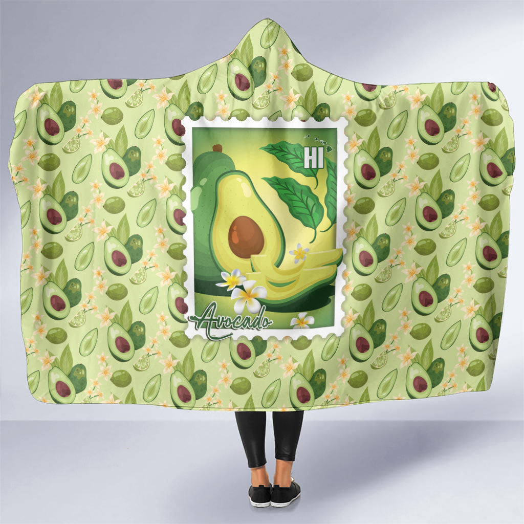 Aloha Hawaii Avocado Hooded Blanket Hawaiian Fruit Stylized Stamp LT14 One Size Green - Polynesian Pride