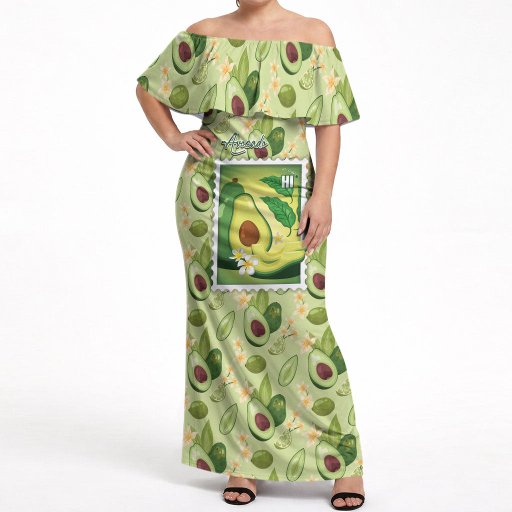 Aloha Hawaii Avocado Off Shoulder Maxi Dress Hawaiian Fruit Stylized Stamp LT14 Women Green - Polynesian Pride