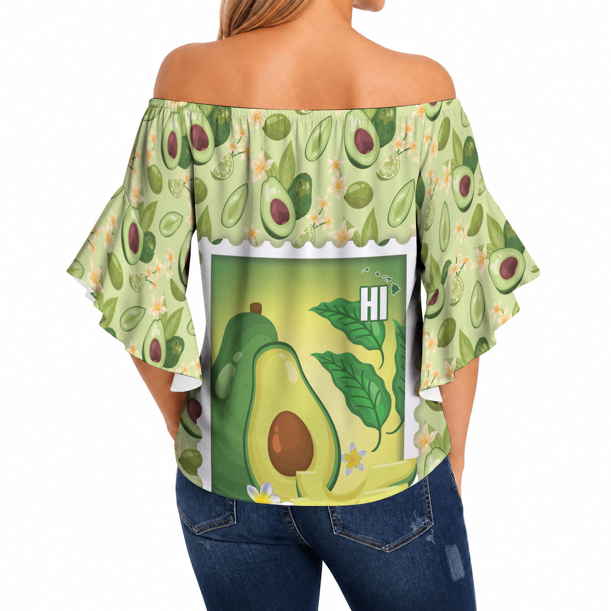 Aloha Hawaii Avocado Off Shoulder Wrap Waist Top Hawaiian Fruit Stylized Stamp LT14 - Polynesian Pride