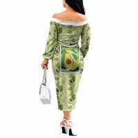 Aloha Hawaii Avocado Off The Shoulder Long Sleeve Dress Hawaiian Fruit Stylized Stamp LT14 - Polynesian Pride