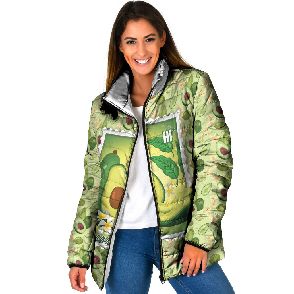 Aloha Hawaii Avocado Padded Jacket Hawaiian Fruit Stylized Stamp LT14 Women Green - Polynesian Pride