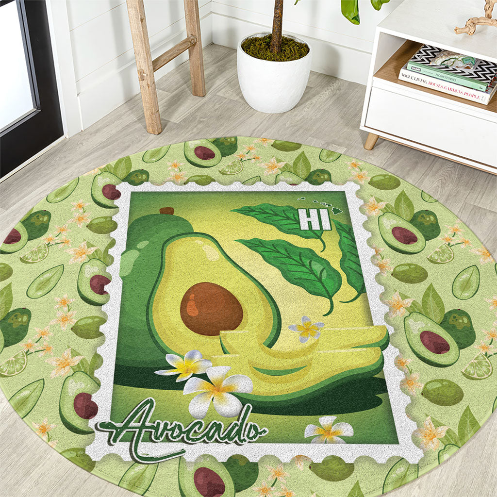 Aloha Hawaii Avocado Round Carpet Hawaiian Fruit Stylized Stamp LT14 Green - Polynesian Pride