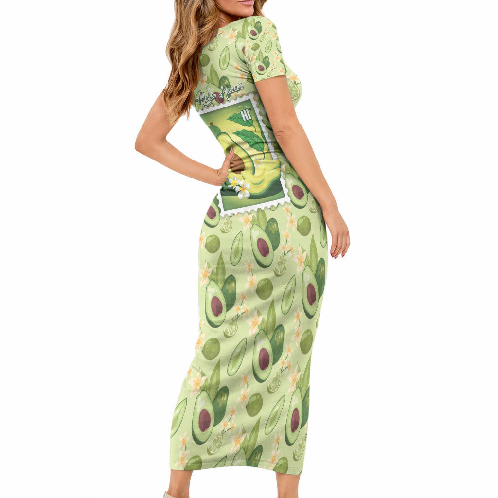 Aloha Hawaii Avocado Short Sleeve Bodycon Dress Hawaiian Fruit Stylized Stamp LT14 - Polynesian Pride