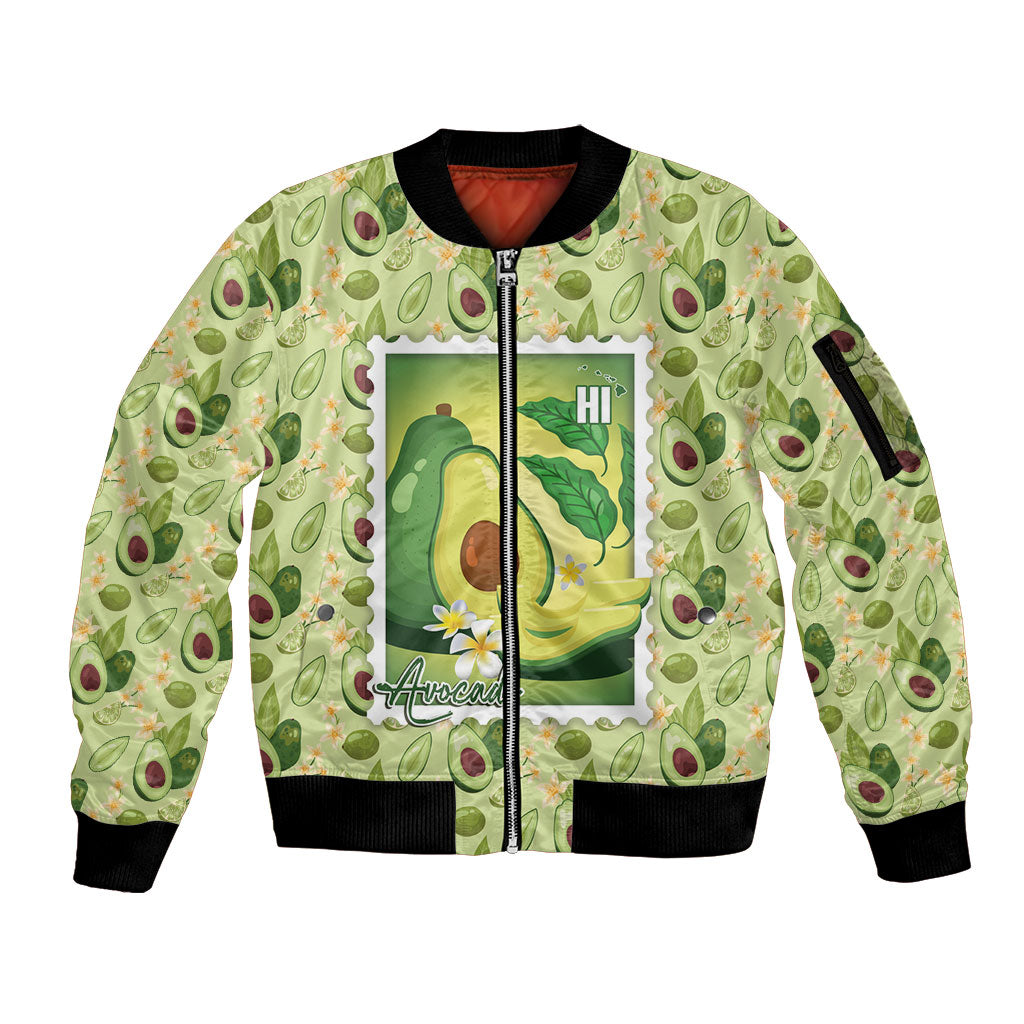 Aloha Hawaii Avocado Sleeve Zip Bomber Jacket Hawaiian Fruit Stylized Stamp LT14 Unisex Green - Polynesian Pride