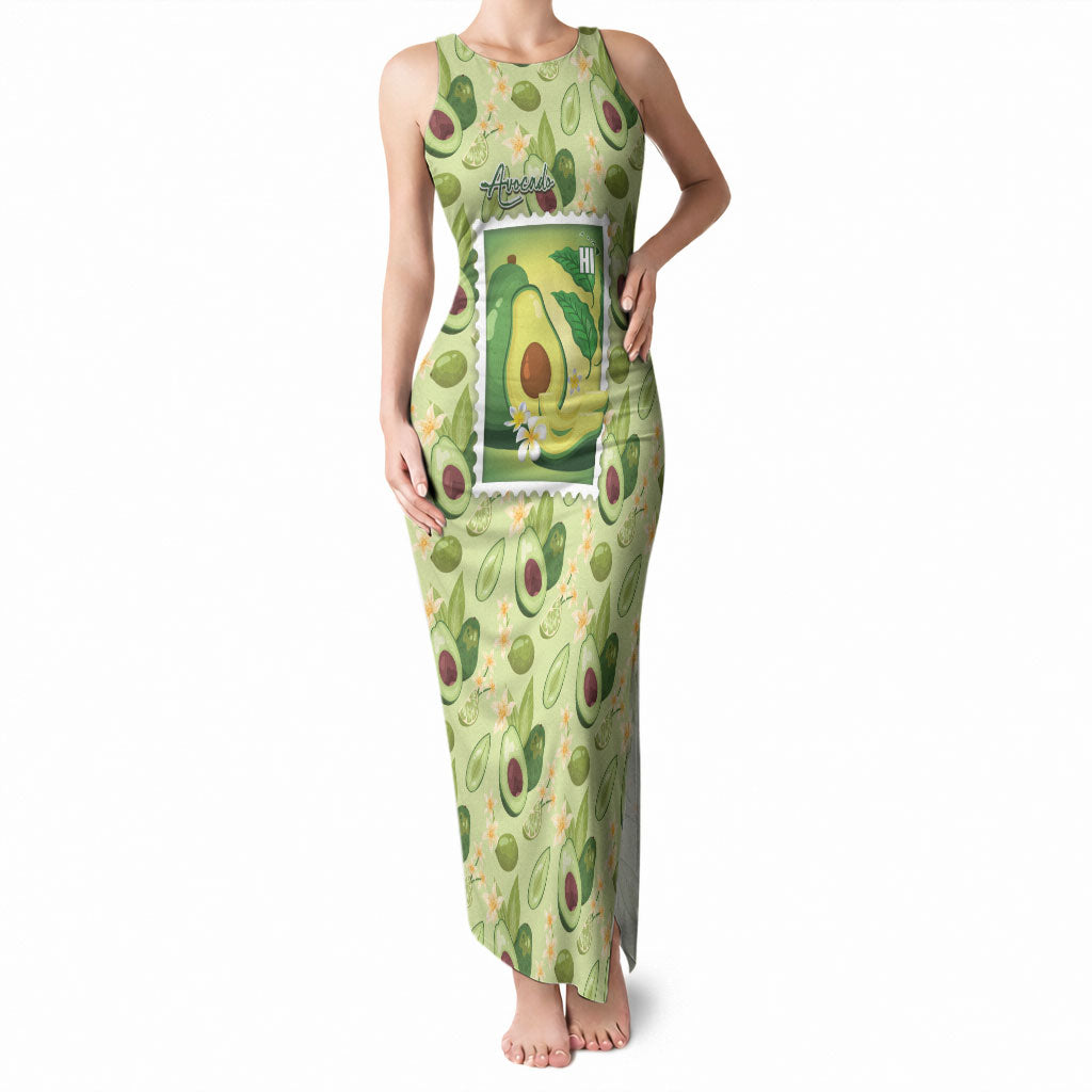 Aloha Hawaii Avocado Tank Maxi Dress Hawaiian Fruit Stylized Stamp LT14 Women Green - Polynesian Pride